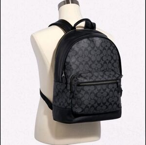 Coach West Backpack Signature Canvas Charcoal Black NWT 2736 Unisex Laptop Bag